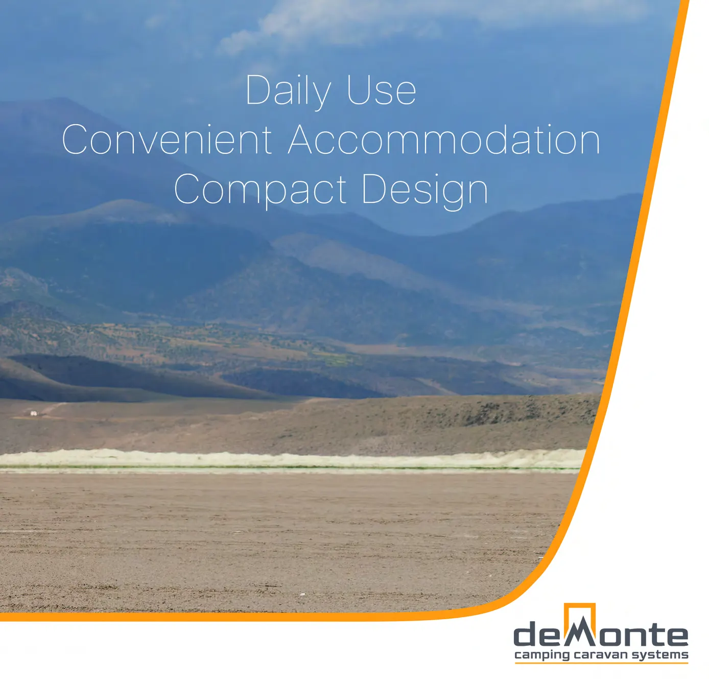 Demonte Caravan Katalog 2026, Seite 17: eine typografische Seite: „Daily Use · Convenient Accommodation · Compact Design“